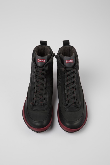 Camper De Design Peu Pista Michelinggraue Stiefel Aus Recyceltem Nylon Und Leder Für Damen