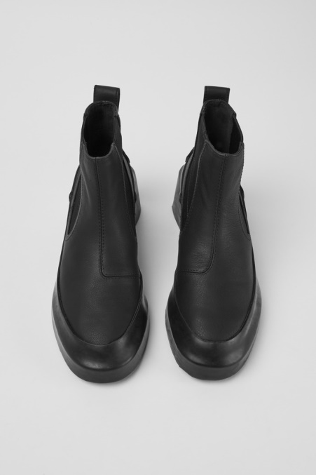 Design Regen Schwarze Lederstiefeletten Mit Absatz Camper De
