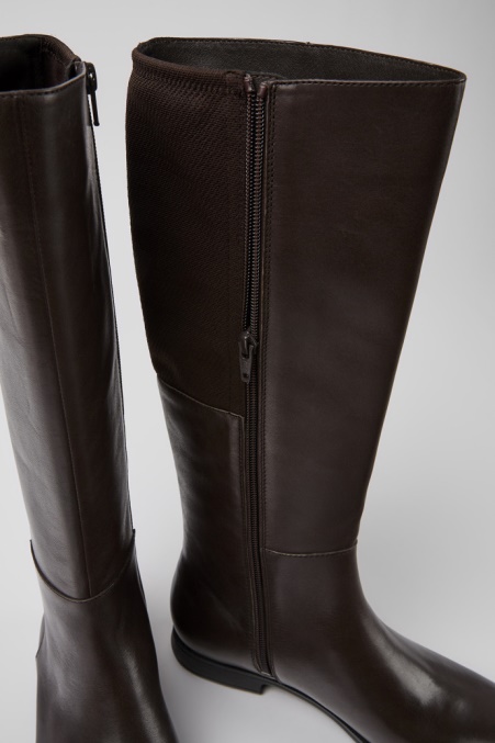Mil Dunkelbraune Hohe Stiefel Aus Leder Und Textil Für Damen Camper De Neu Eingetroffen