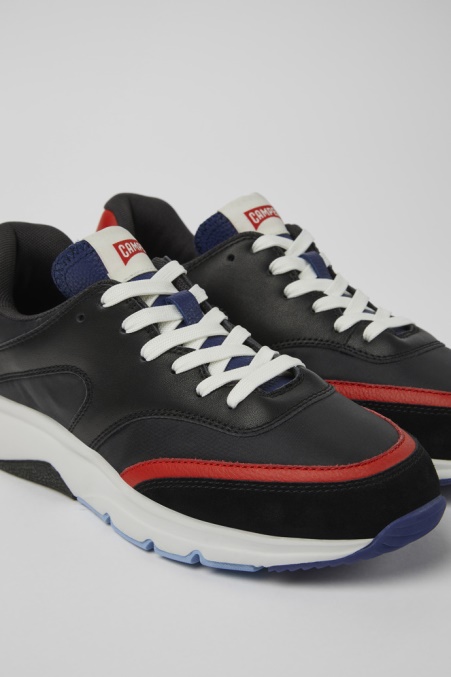 Camper De Drift Schwarze Und Rote Textil- Und Ledersneaker Für Damen Neu Eingetroffen