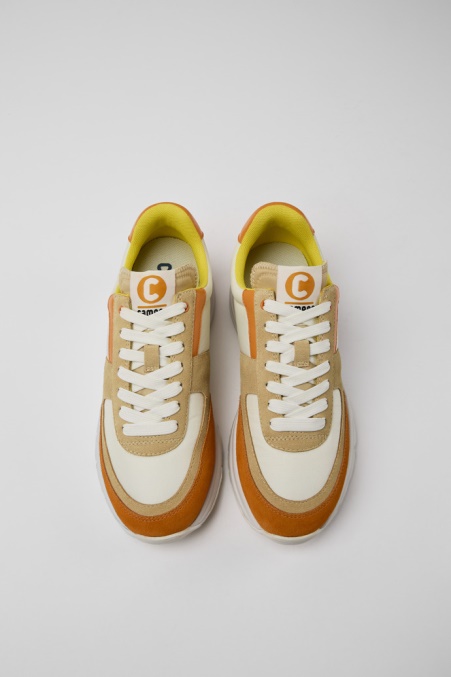 Drift Weiß Beige Und Orange Nubuk Turnschuhe Für Damen Camper De Neu Eingetroffen