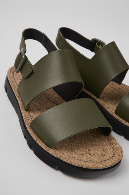 Exklusive Camper De Oruga Grüne Ledersandalen Für Damen