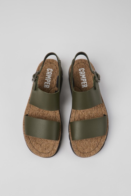 Exklusive Camper De Oruga Grüne Ledersandalen Für Damen