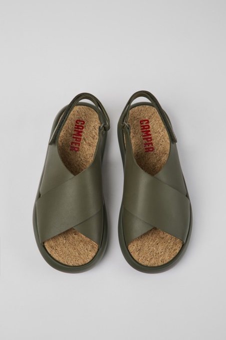 Camper De Pelotas Flota Grüne Ledersandalen Für Damen Neu Eingetroffen