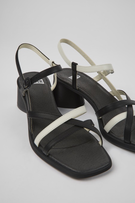 Exklusive Camper De Twins Schwarz-weiße Ledersandalen Für Damen