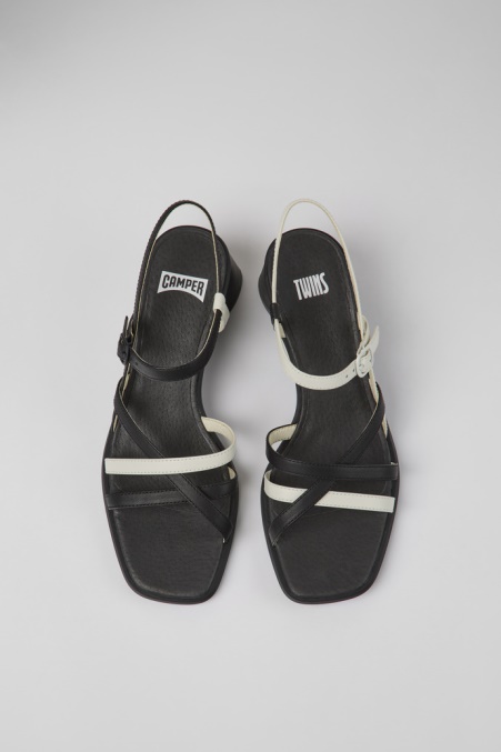 Exklusive Camper De Twins Schwarz-weiße Ledersandalen Für Damen