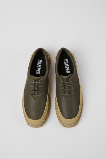 Exklusive Camper De Pix Lederschuhe In Grün Und Beige Für Damen