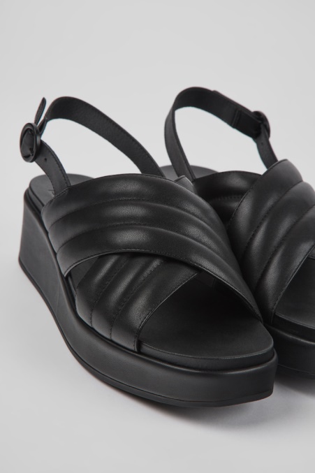 Exklusive Camper De Misia Schwarze Ledersandalen Für Damen