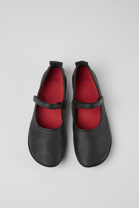 Rechts Schwarze Leder Ballerinas Für Damen Exklusiv Camper De