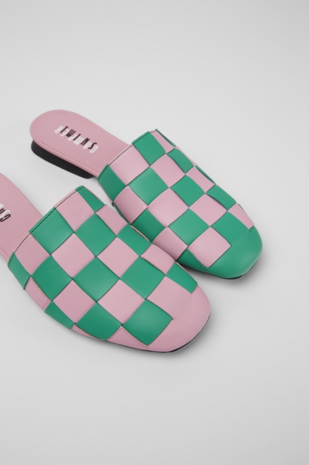 Camper De Design Twins Rosa Und Grüne Lederschuhe Für Damen