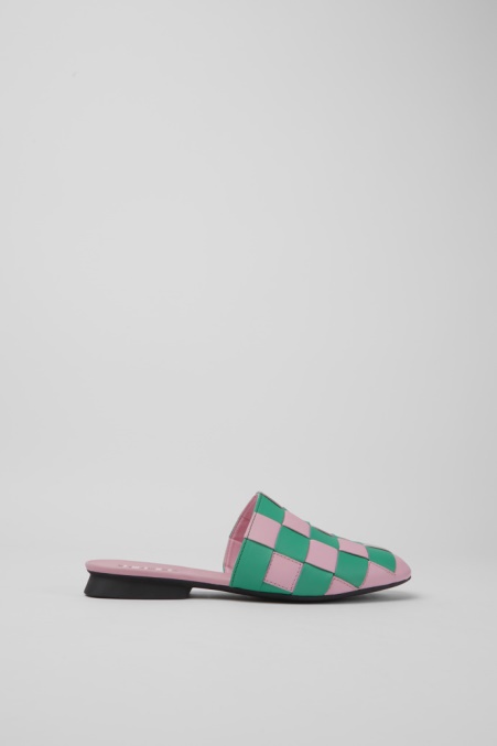 Camper De Design Twins Rosa Und Grüne Lederschuhe Für Damen