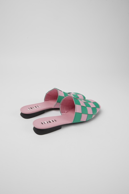 Camper De Design Twins Rosa Und Grüne Lederschuhe Für Damen