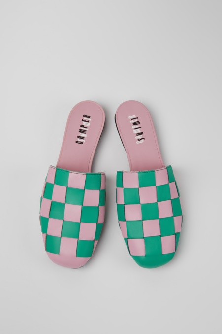 Camper De Design Twins Rosa Und Grüne Lederschuhe Für Damen