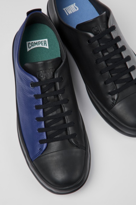 Camper De Design Twins Schwarz Blaue Und Graue Lederschuhe Für Herren