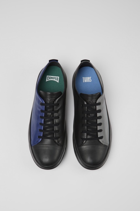 Camper De Design Twins Schwarz Blaue Und Graue Lederschuhe Für Herren
