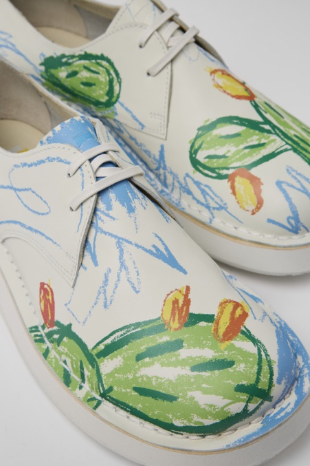 Neuankömmlinge Von Camper De Twins Aus Weiß Bedrucktem Leder Zum Schnüren Für Herren