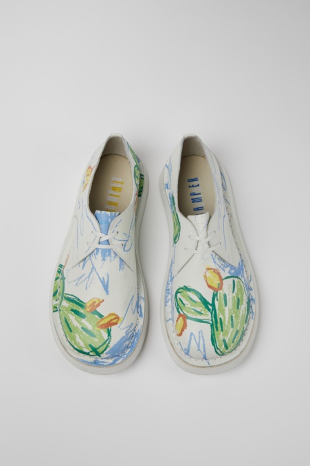 Neuankömmlinge Von Camper De Twins Aus Weiß Bedrucktem Leder Zum Schnüren Für Herren