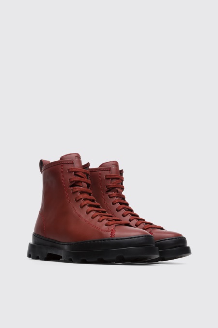 Camper De Design Brutus Rotbrauner Mittelhoher Schnürstiefel Für Damen