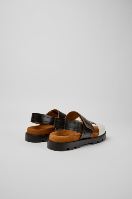 Camper De Brutus Sandale Schwarz-weiße Ledersandalen Für Damen Neu Eingetroffen