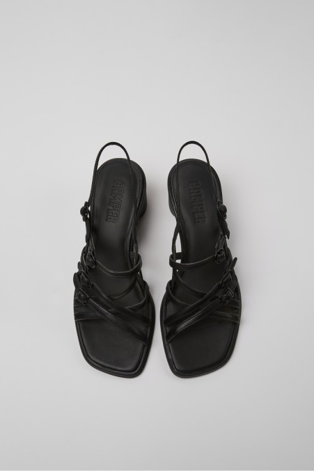 Meda Schwarze Ledersandalen Für Damen Camper De Neu Eingetroffen