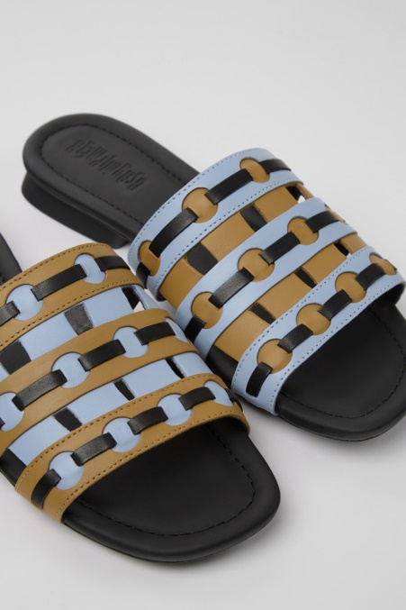 Camper De Twins Braun Blau Und Schwarz Ledersandalen Für Damen Neu Eingetroffen