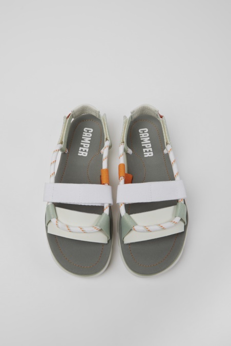 Camper De Design Oruga Weiß, Grün Und Orange Sandalen Für Damen
