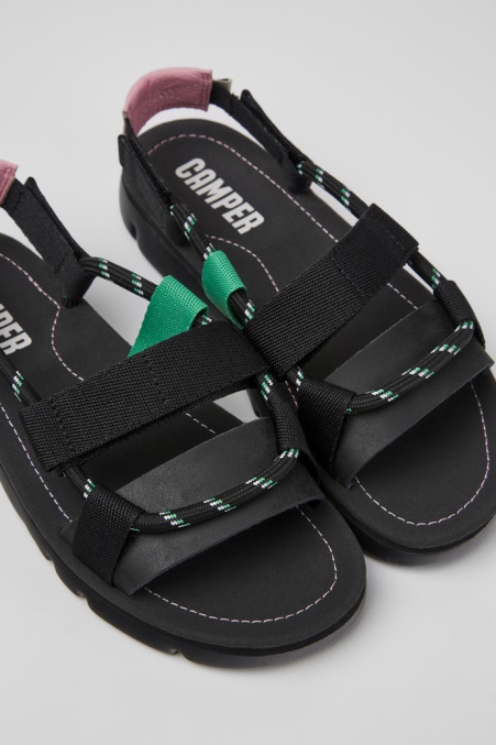 Camper De Oruga Schwarz Rosa Und Grün Ledersandalen Für Damen Neu Eingetroffen