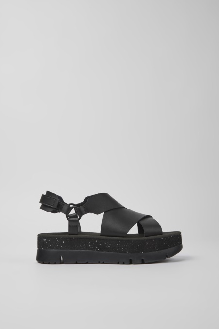 Exklusive Camper De Oruga Up Schwarze Ledersandalen Für Damen