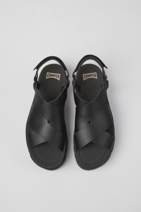 Exklusive Camper De Oruga Up Schwarze Ledersandalen Für Damen