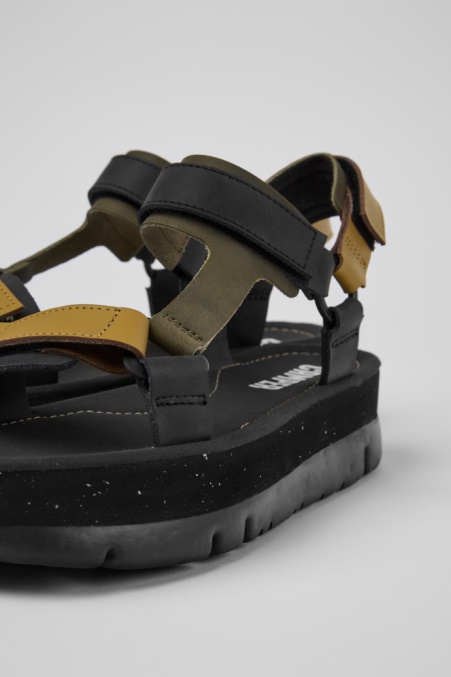 Oruga Up Schwarzbraune Und Grüne Ledersandalen Für Damen Camper De Neu Eingetroffen