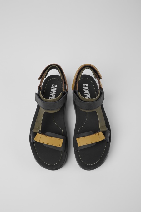 Oruga Up Schwarzbraune Und Grüne Ledersandalen Für Damen Camper De Neu Eingetroffen