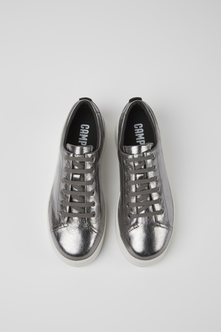 Camper De Runner Up Grau Metallic Leder Turnschuhe Für Damen Neu Eingetroffen